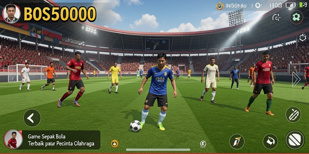 Tangkapan layar utama dari gameplay sepak bola yang mengasyikkan.