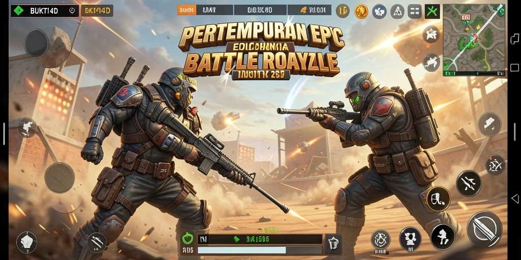 Screenshot utama BUKTI4D menampilkan aksi pertempuran yang seru di medan perang.