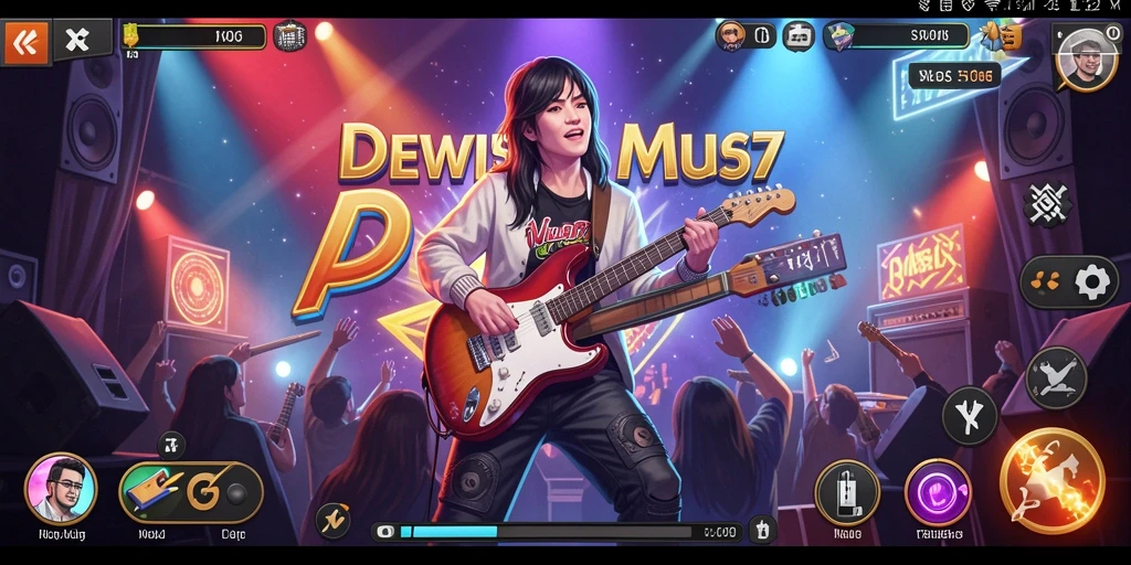 Tampilan gameplay DEWI567 menampilkan pemain berinteraksi dengan alat musik virtual.