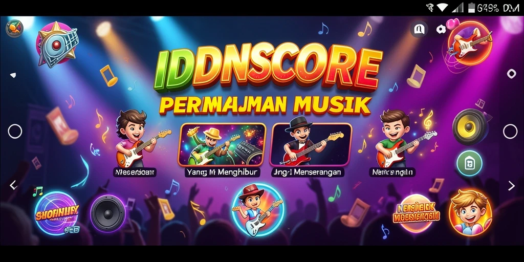 Tampilan gameplay <strong>IDNSCORE</strong> yang menarik dengan berbagai lagu dan tantangan.