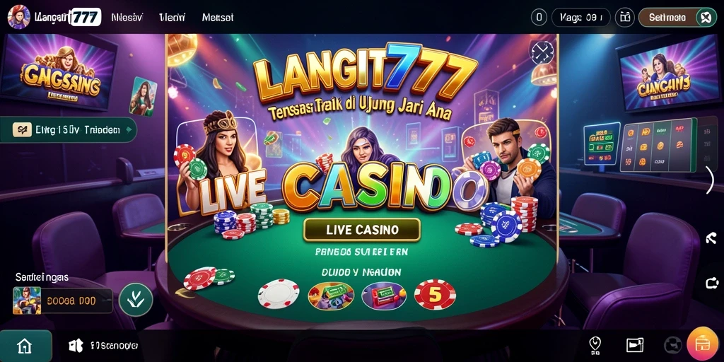 Screenshot utama LANGIT777 menampilkan dealer langsung yang sedang bermain dengan pemain.