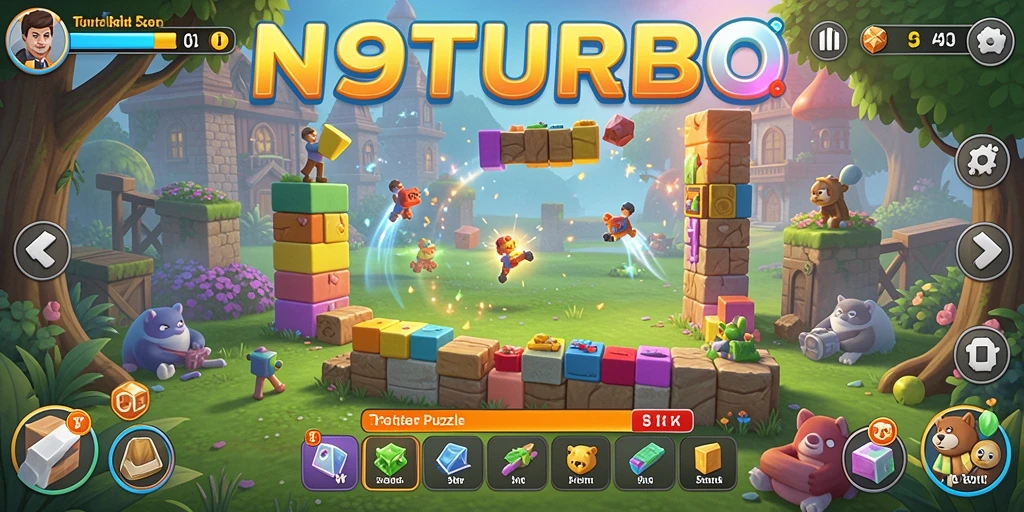 Tampilan gameplay N9TURBO dengan berbagai puzzle menarik.