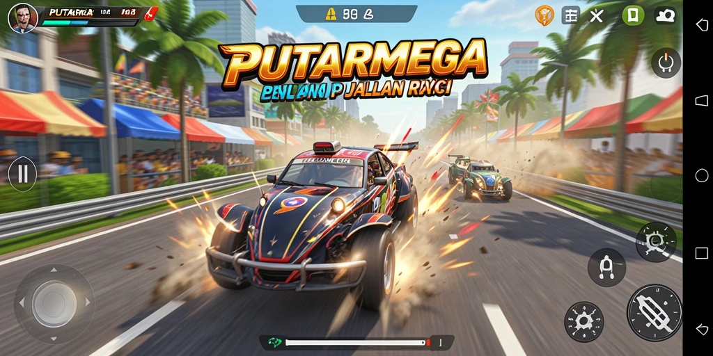 Tampilan gameplay balapan menegangkan di PUTARMEGA.