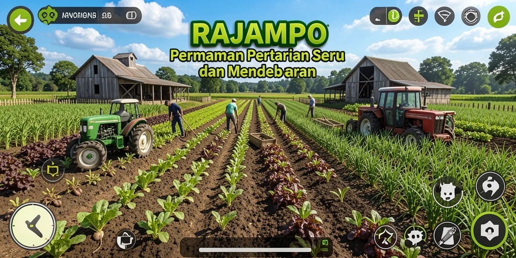 Screenshot gameplay RAJAMPO menampilkan aktivitas bertani yang menyenangkan.