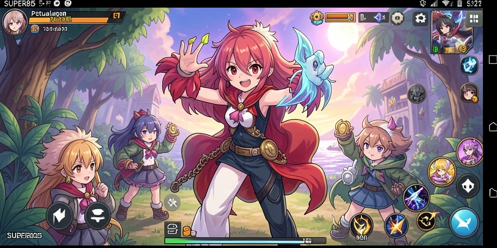 Screenshot gameplay SUPER805 menampilkan karakter keren dalam aksi epik.